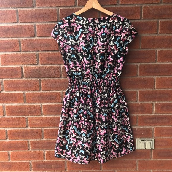 New Look A-line Black Dress with Purple Butterfly Pattern - Picture 2 of 13